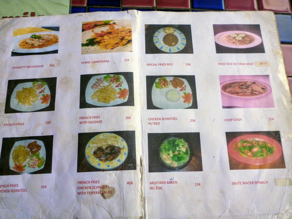 A page of the menu of d 'Mami's restaurant in Bali Indonesia